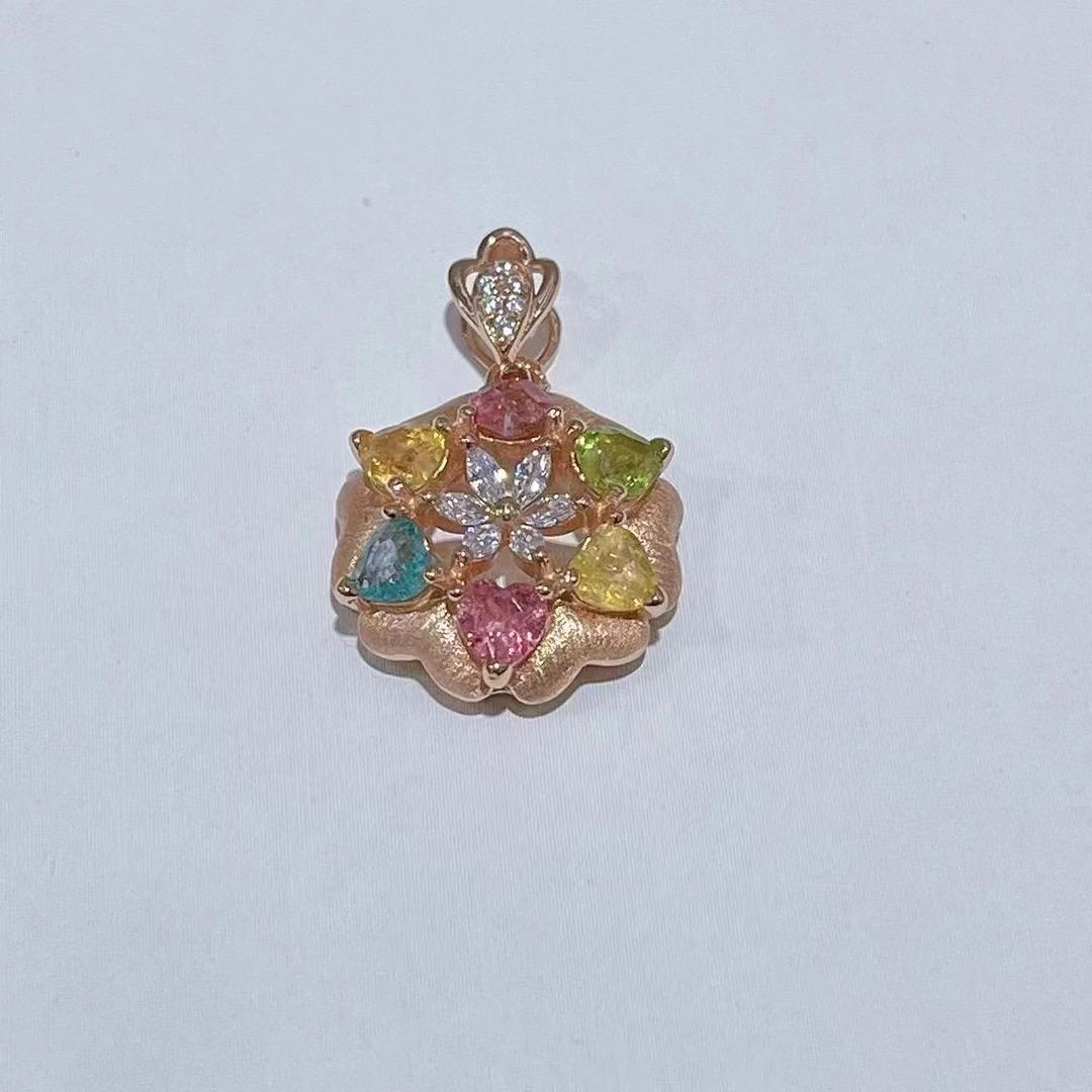 Sparkling Rose Gold Plated 925 Sterling Silver Natural Tourmaline Flower Pendant