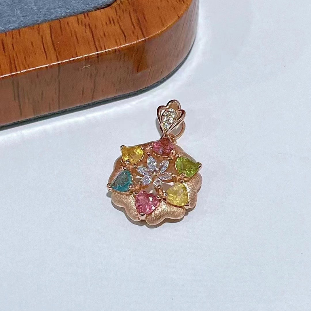 Sparkling Rose Gold Plated 925 Sterling Silver Natural Tourmaline Flower Pendant