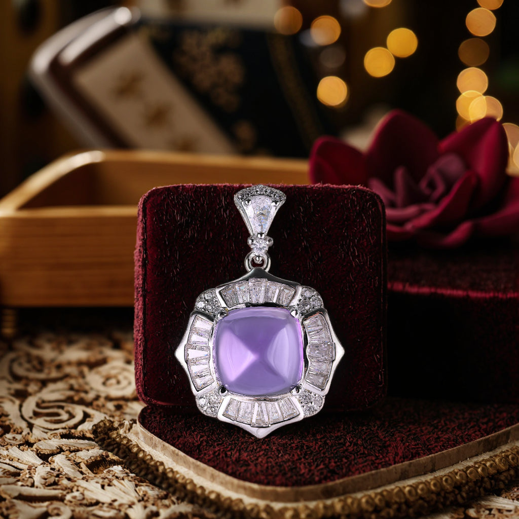 Trendy Rhodium Plated 925 Prata Sugar Loaf Natural Amethyst Pendant