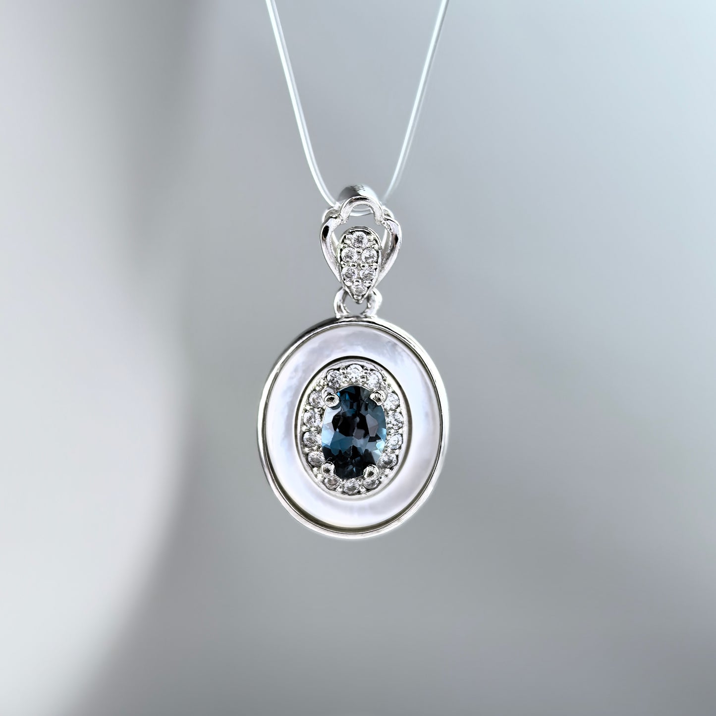 Delicate Rhodium Plated Silver 925 Natural London Blue Topaz Pendant