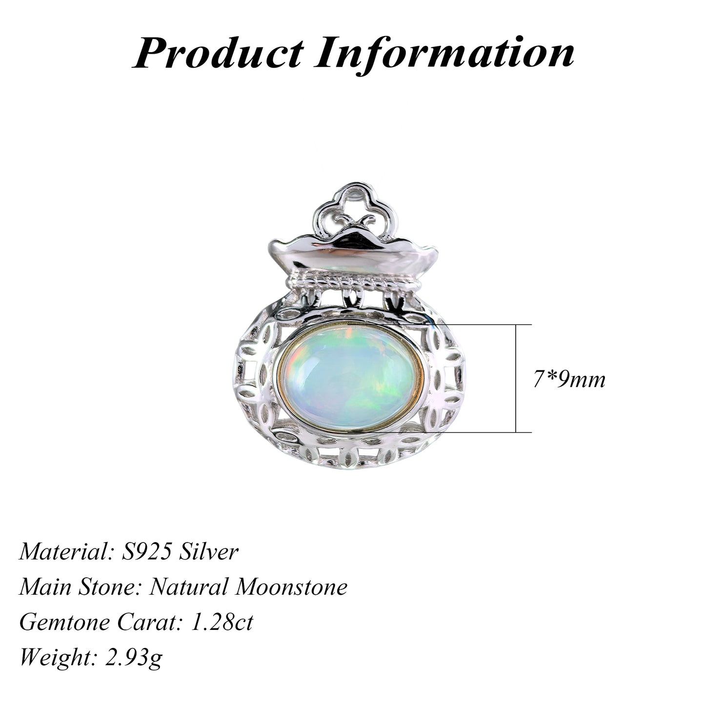 Classic 925 Silver Rhodium Plated Pendant with Natural Opal