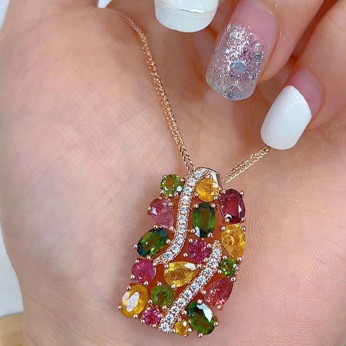 Graceful Rose Gold Plated 925 Sterling Silver Natural Tourmaline Pendant