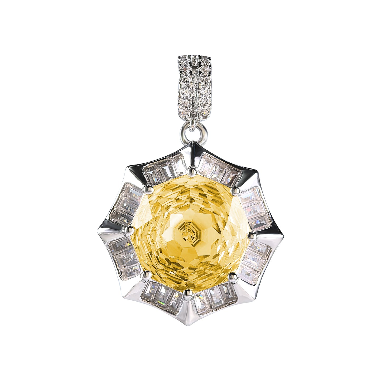 Graceful Rhodium Plated Natural Citrine 925 Silver Jewelry Set