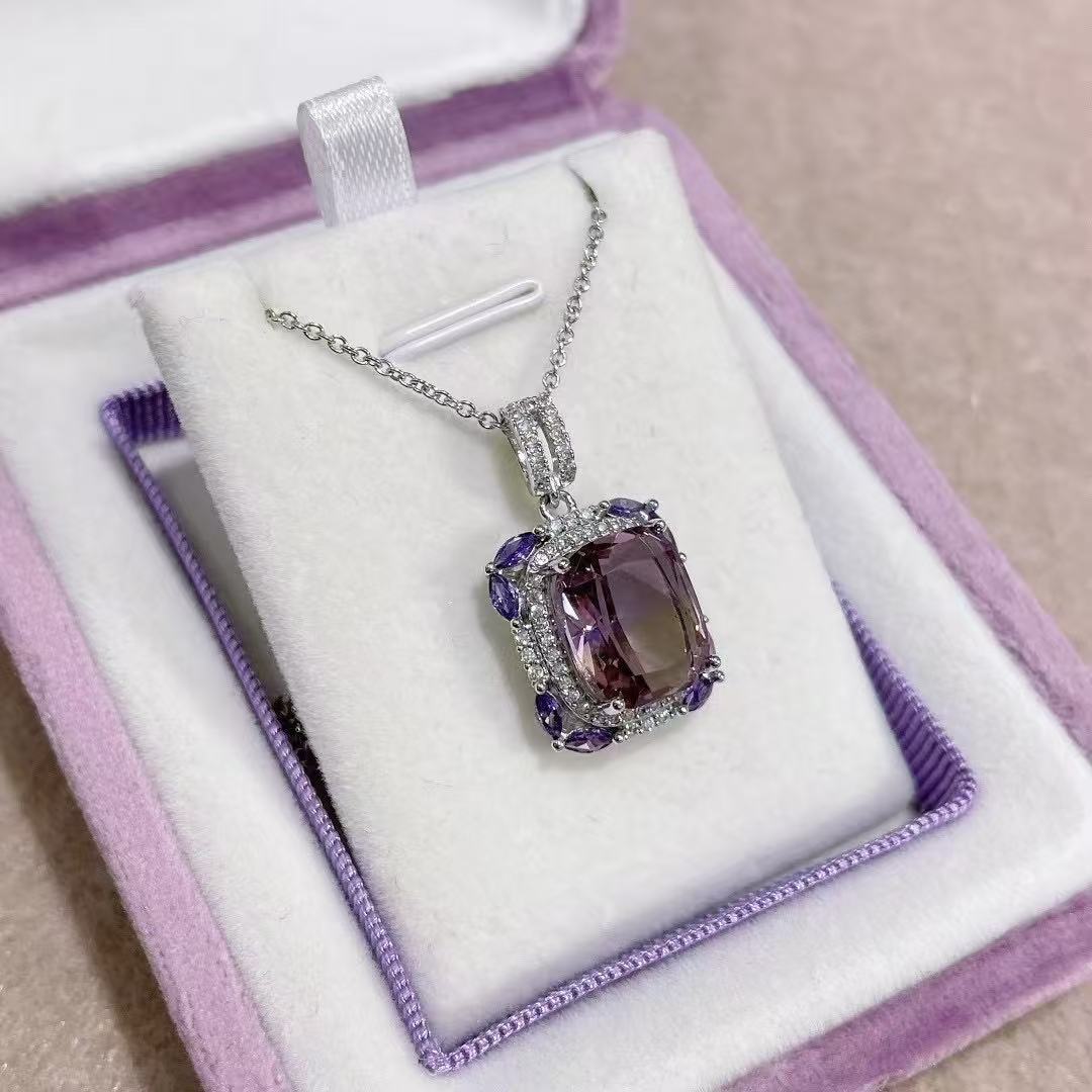 Radiant Cut Rhodium Plated 925 Original Natural Ametrine Pendant