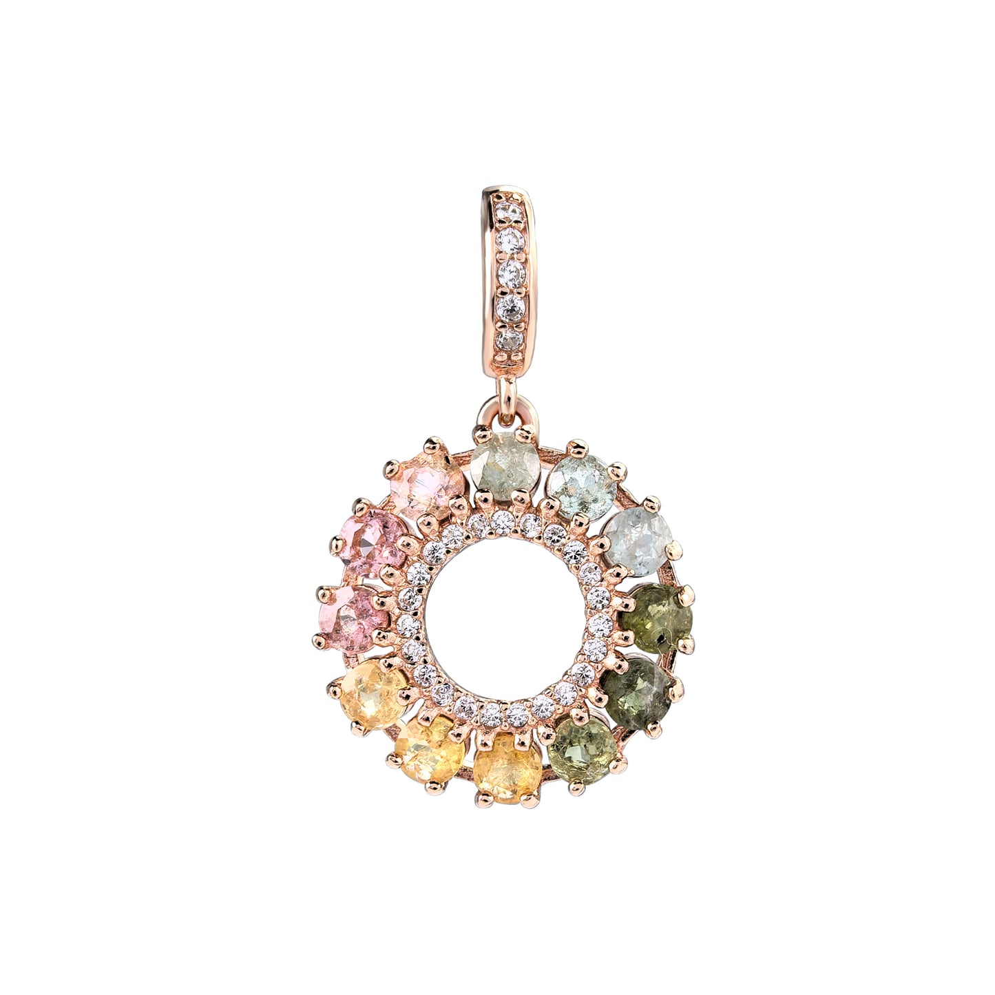 925 Silver Dazzling Rose Gold Plated Fine Pendants Natural Tourmaline round Charm Pendants