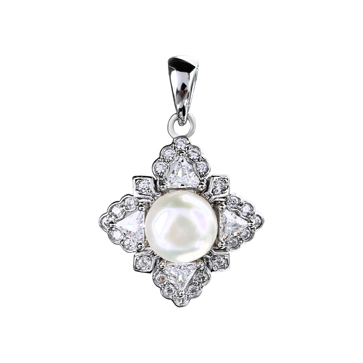 Shiny Rhodium Plated 925 Sterling Silver Freshwater Pearl Four Leaf Clover Jewelry Set