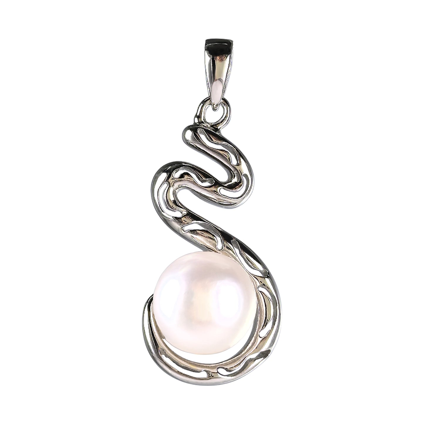 Gorgeous 925 Silver Freshwater Pearl Snake Pendant Rhodium Plated