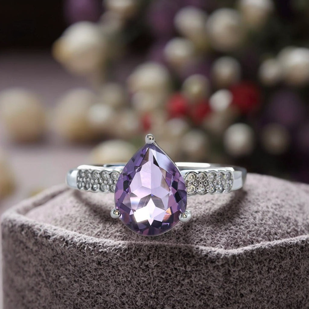 Classic Rhodium Plated Joyas De Plata 925 Original Natural Amethyst Ring