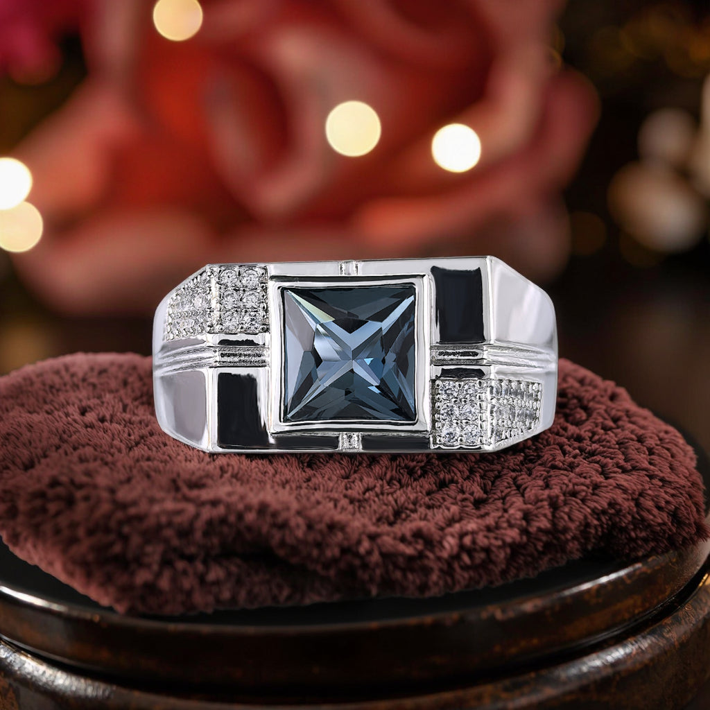 925 Sterling Silver Natural London Blue Topaz Ring Sparkling Rhodium Plated