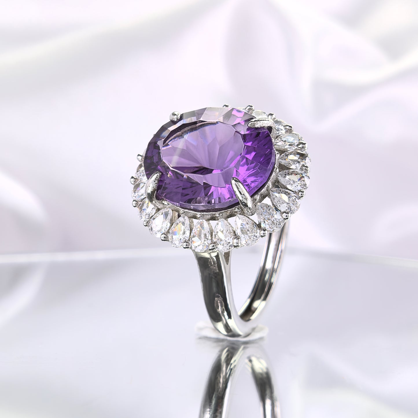 Gorgeous Rhodium Plated 925 Sterling Silver Natural Amethyst Ring
