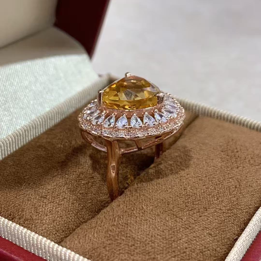 Dreamy Rose Gold Plated Original 925 Silver Natural Citrine Adjustable Rings