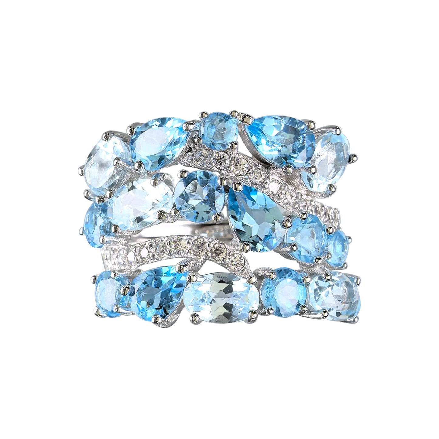 Rhodium Plated 925 Sterling Silver Natural Swiss Blue Topaz/Spinel/Diopside/Citrine Ring