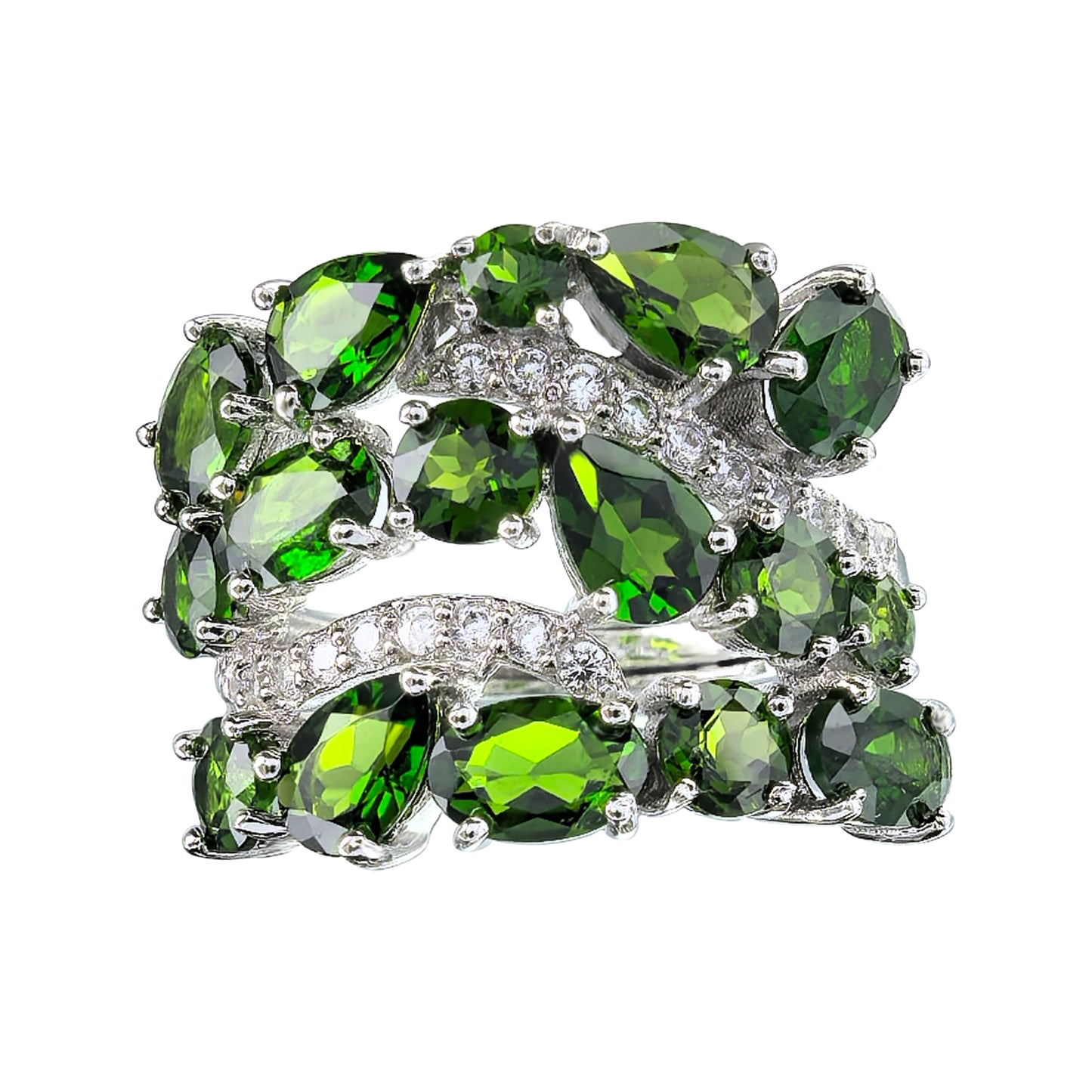 Rhodium Plated 925 Sterling Silver Natural Swiss Blue Topaz/Spinel/Diopside/Citrine Ring