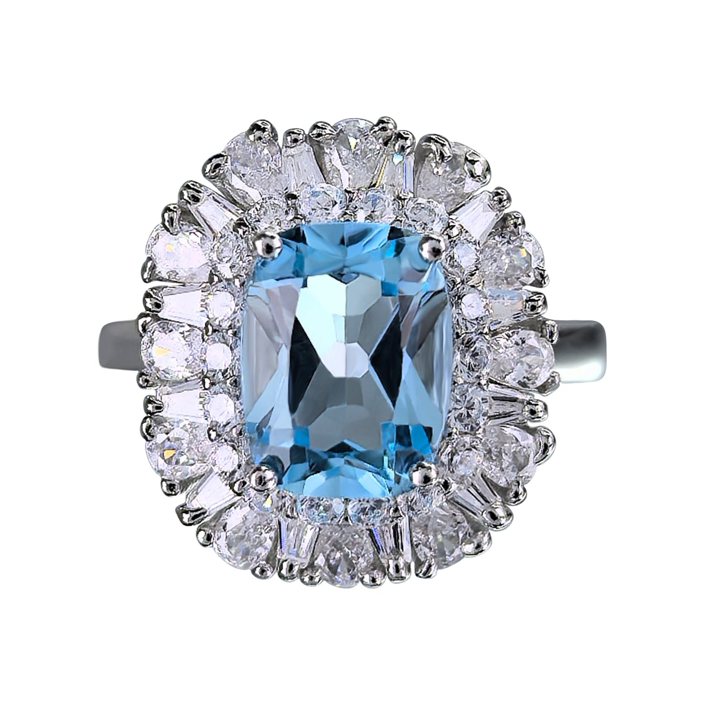 Dazzling Rhodium-Plated 925 Sterling Silver Fine Jewelry Set with Natural Sky Blue Topaz