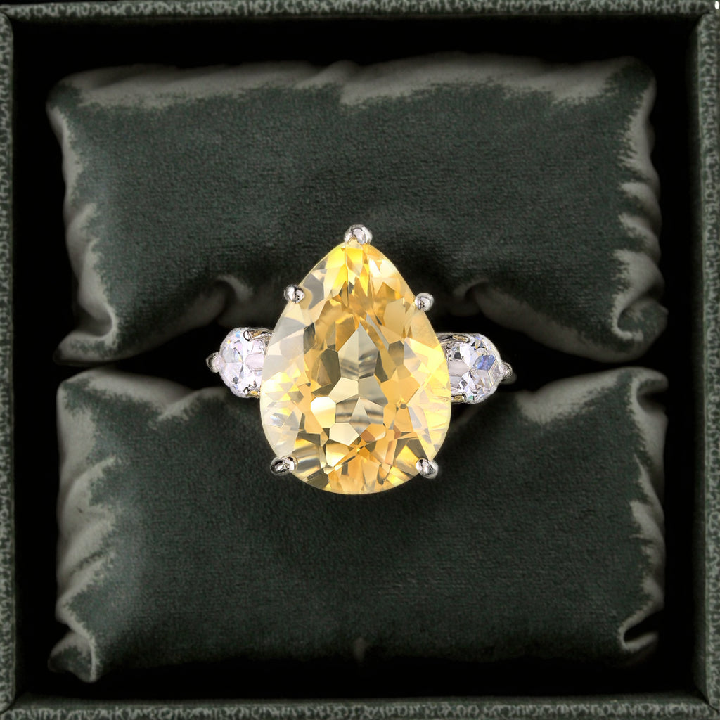 Noble Rhodium Plated 925 Sterling Silver Natural Citrine Ring