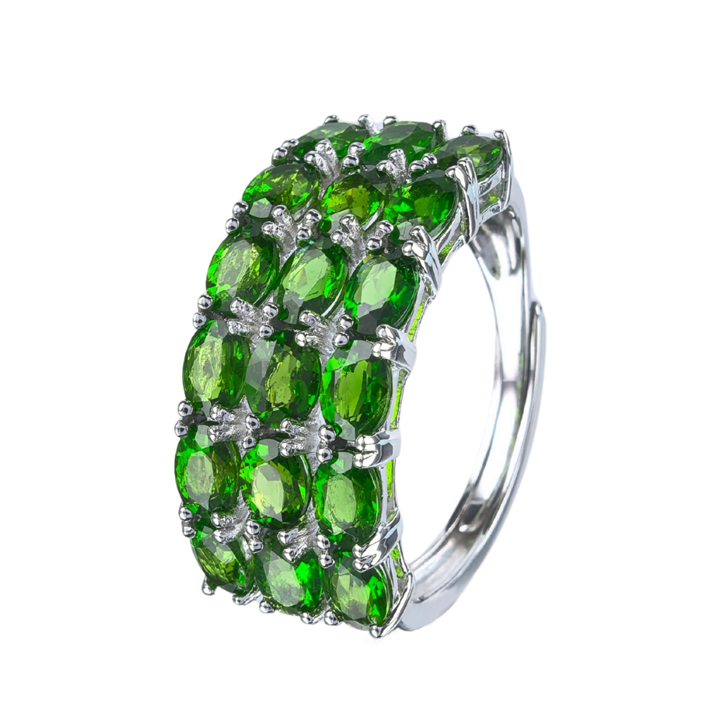 Sparkling Rhodium/Rose Gold Plated Silver 925 Jewelry Natural Tanzanite/Diopside/Pyrope/Tourmaline Ring