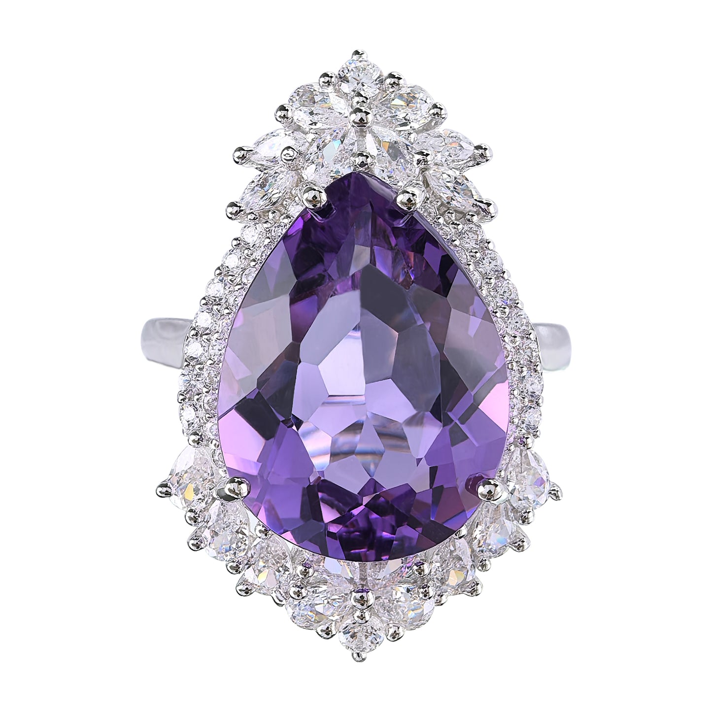 Elegant Rhodium Plated 925 Silver Jewelry Natural Amethyst Ring