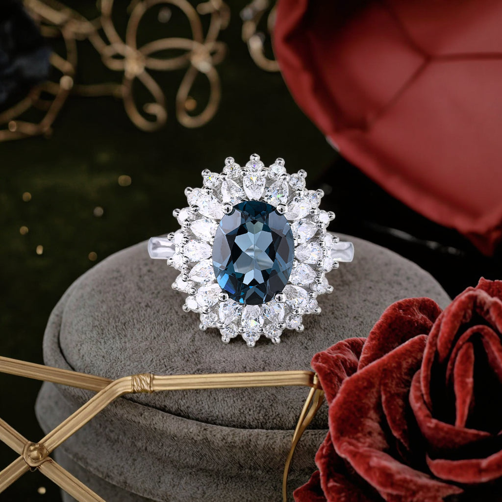 Sparkling Rhodium Plated Sterling Silver 925 Jewellery Natural London Blue Topaz Ring
