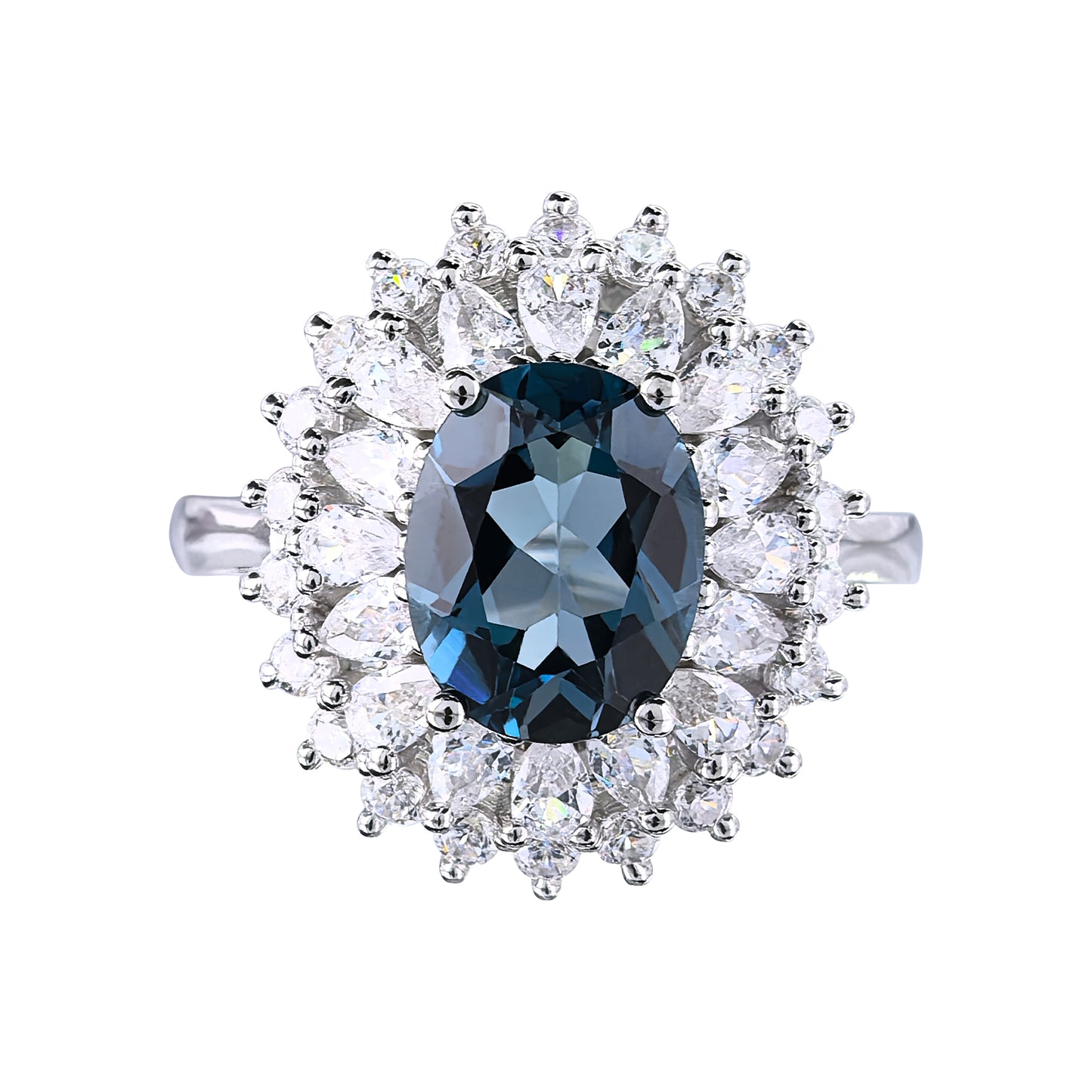 Sparkling Rhodium Plated Sterling Silver 925 Jewellery Natural London Blue Topaz Ring