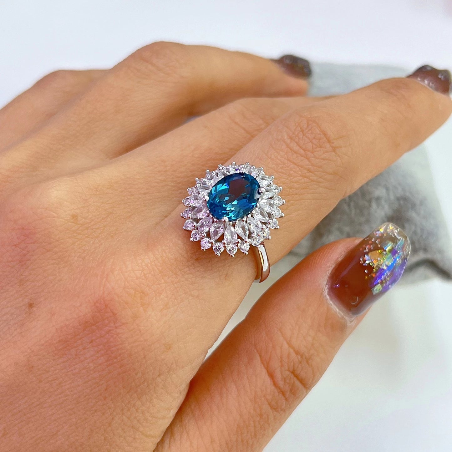 Sparkling Rhodium Plated Sterling Silver 925 Jewellery Natural London Blue Topaz Ring
