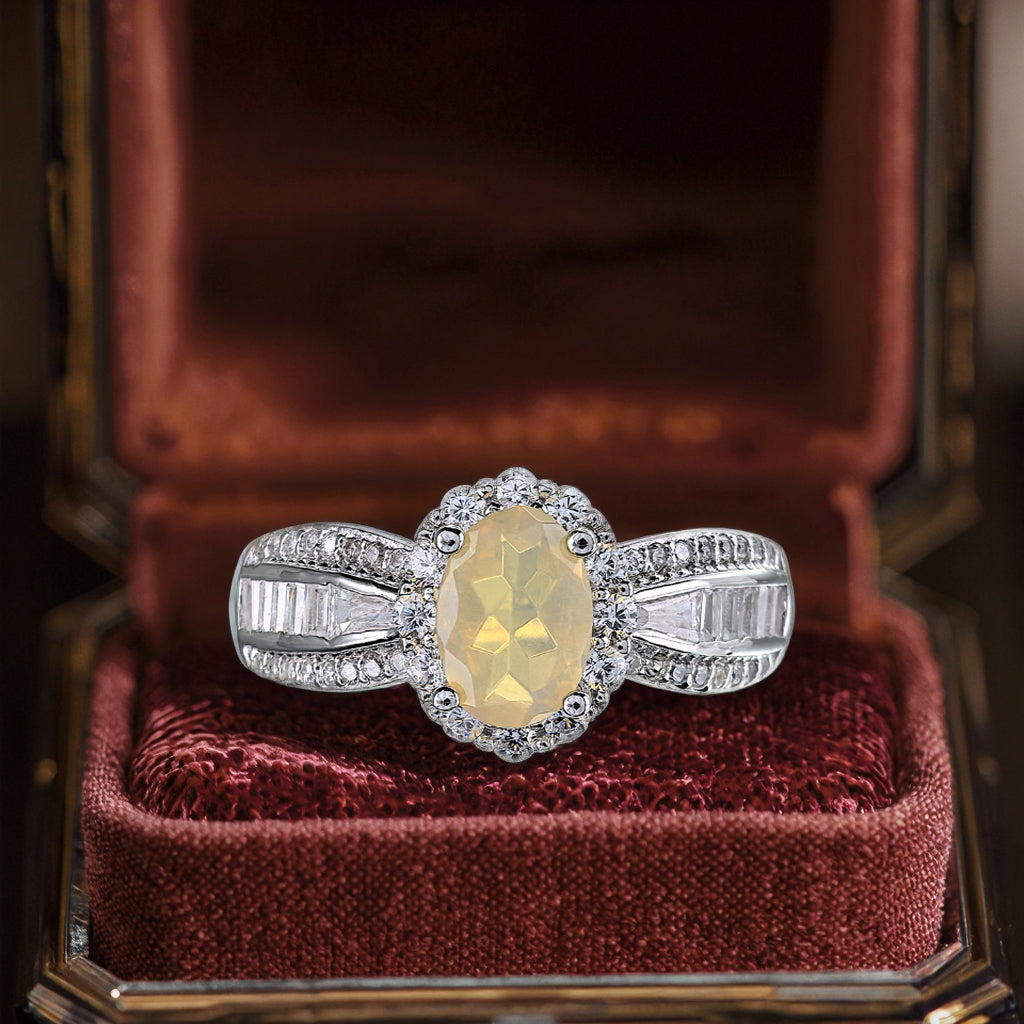 Unique Rhodium Plated Silver 925 Jewelry Natural Opal Ring