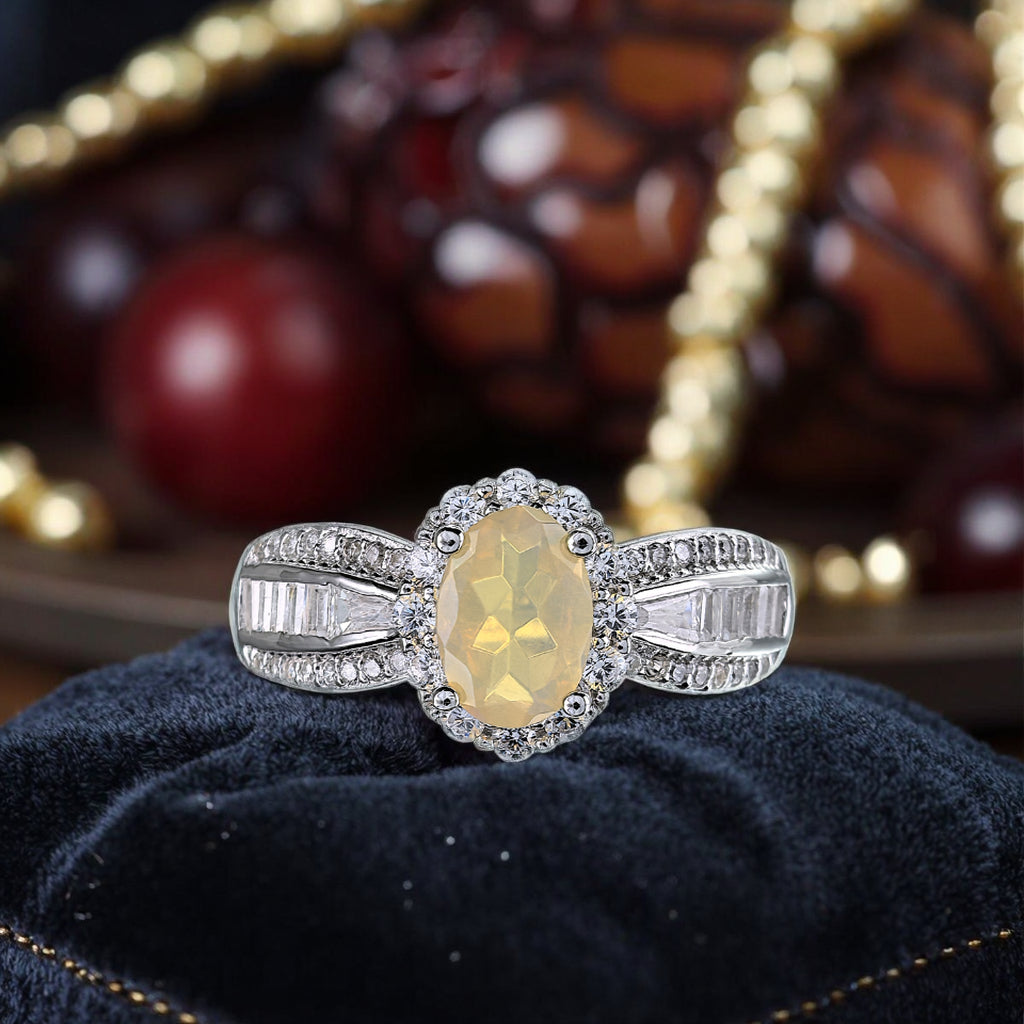 Unique Rhodium Plated Silver 925 Jewelry Natural Opal Ring