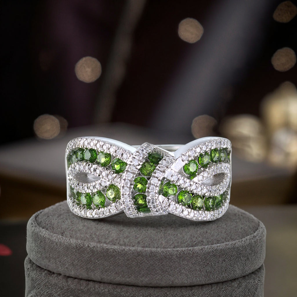 Adjustable Elegant Design 925 Sterling Silver Natural Diopside Ring