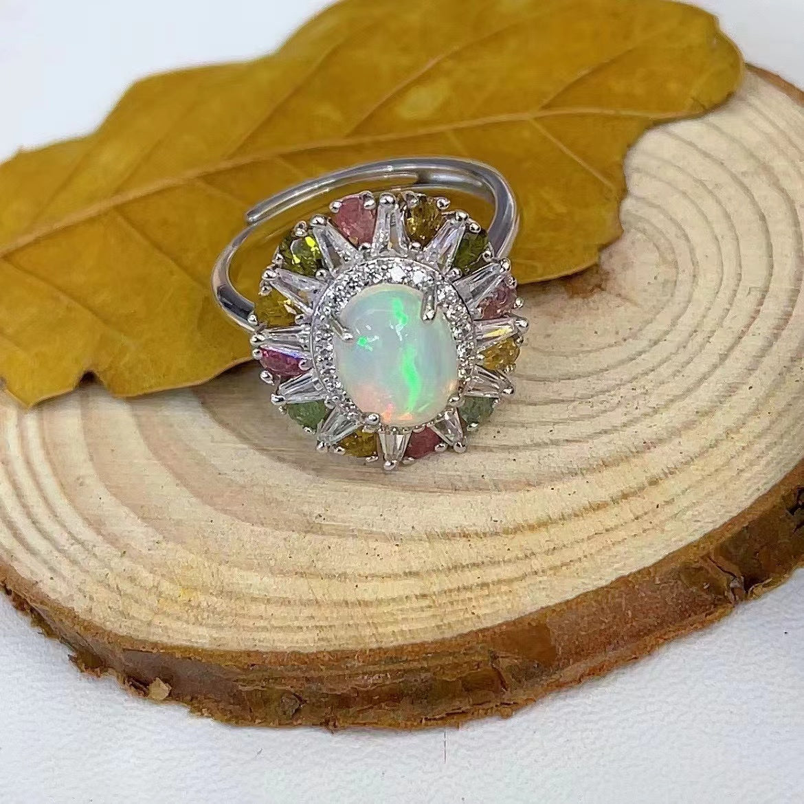 Sparkling Natural Opal Gemstone Handcrafted 925 Sterling Silver Opal Ring