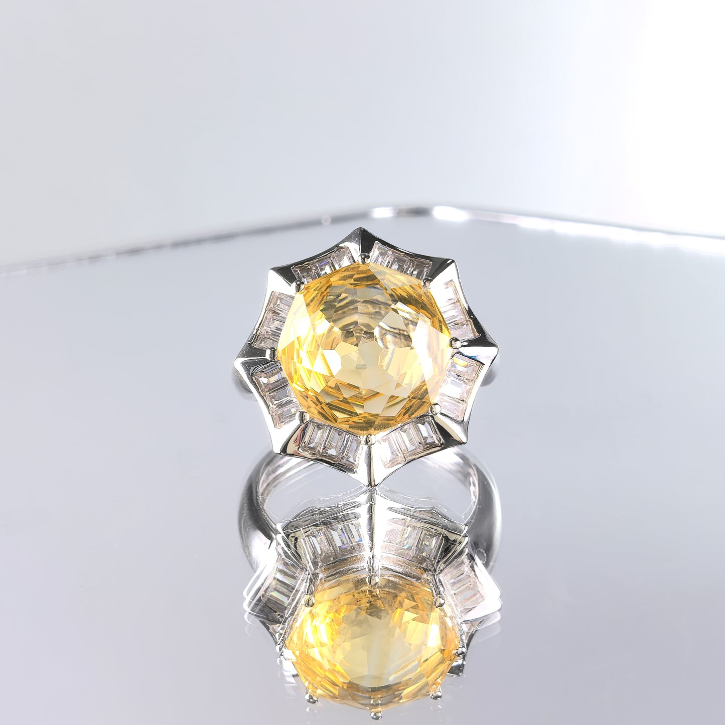 Graceful Rhodium Plated Natural Citrine 925 Silver Jewelry Set