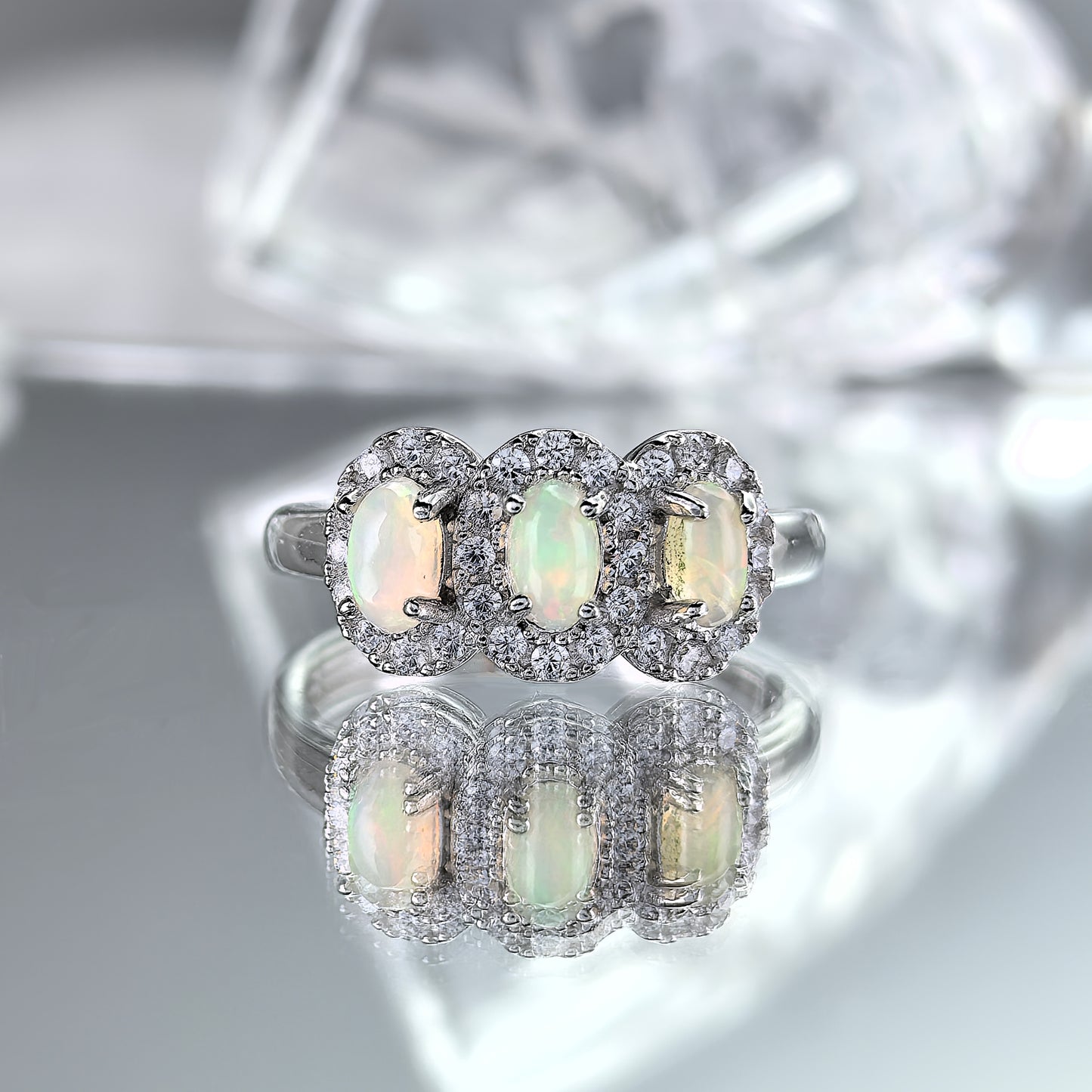 Exquisite Rhodium Plated 925 Sterling Silver Natural Opal Ring