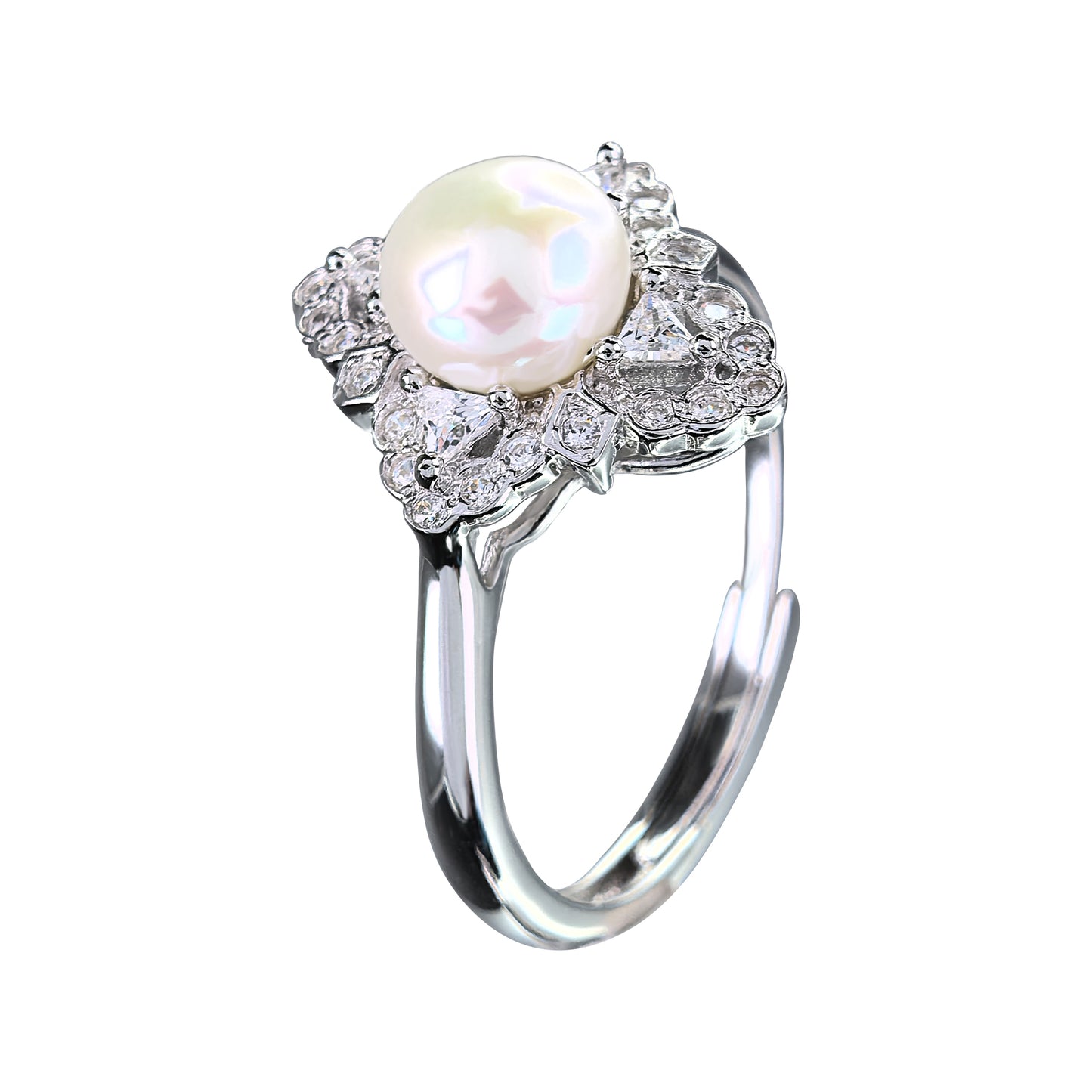 Shiny Rhodium Plated 925 Sterling Silver Freshwater Pearl Four Leaf Clover Jewelry Set