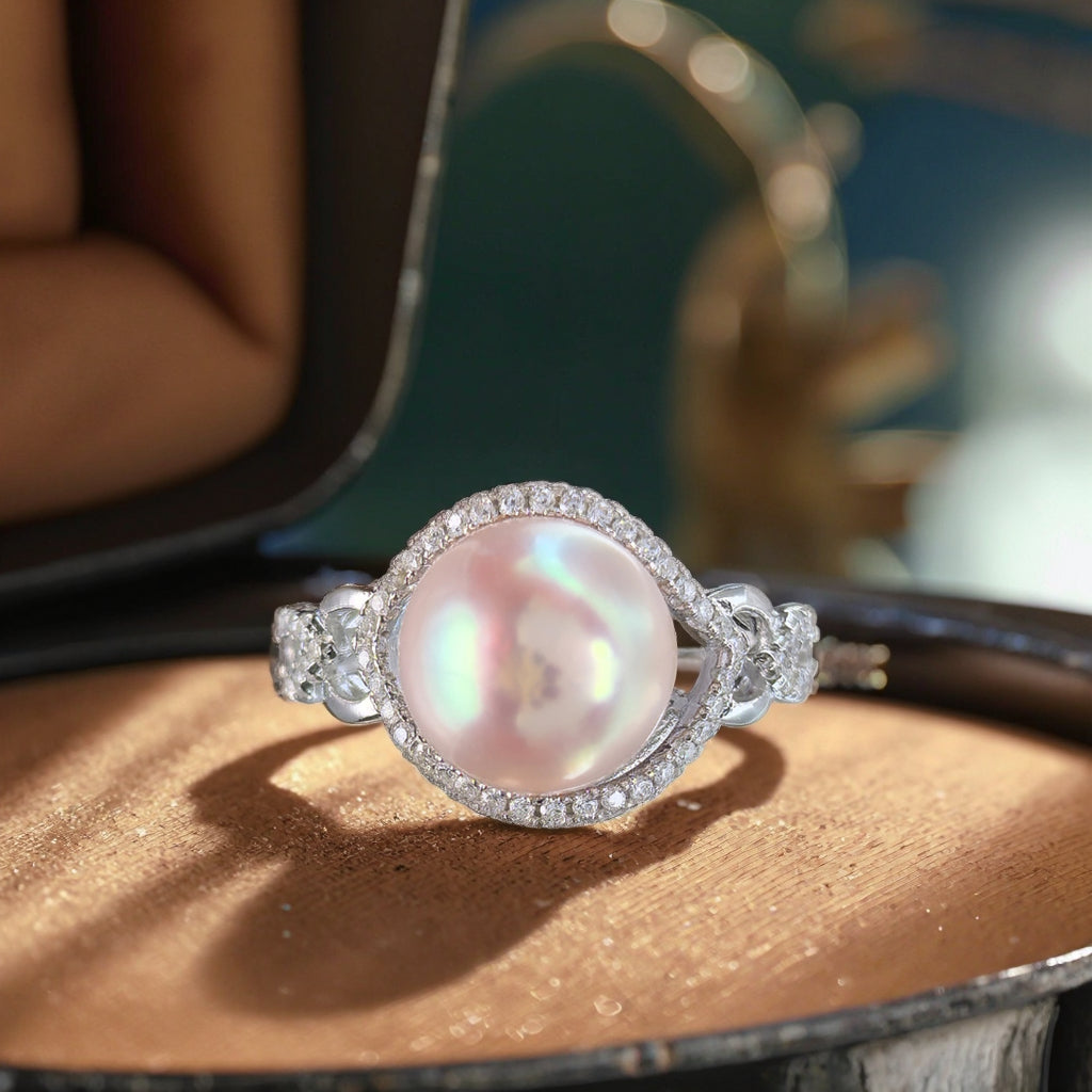 Sparkling Rhodium Plated 925 Silver Natural Edison Pearl Ring