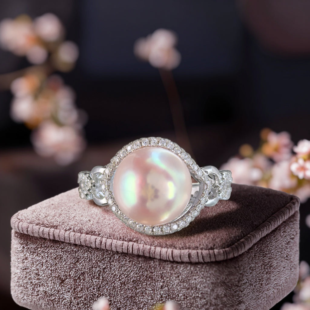Sparkling Rhodium Plated 925 Silver Natural Edison Pearl Ring