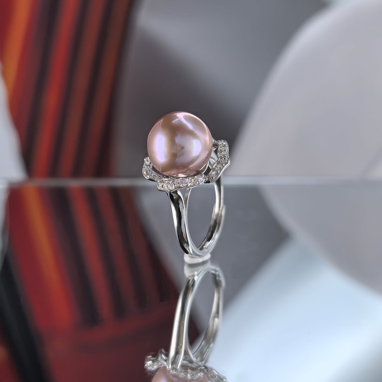 Gorgeous 925 Sterling Silver Rhodium Plated Natural Edison Pearl Flower Ring