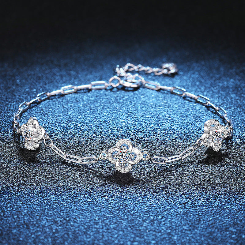Rhodium Plated S925 Sterling Silver Luxury 0.6ct Moissanite Bracelet