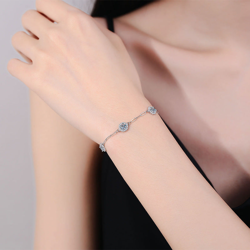 Luxury Elegant S925 Sterling Silver 1.5 Carat Round Cut Moissanite Bracelet