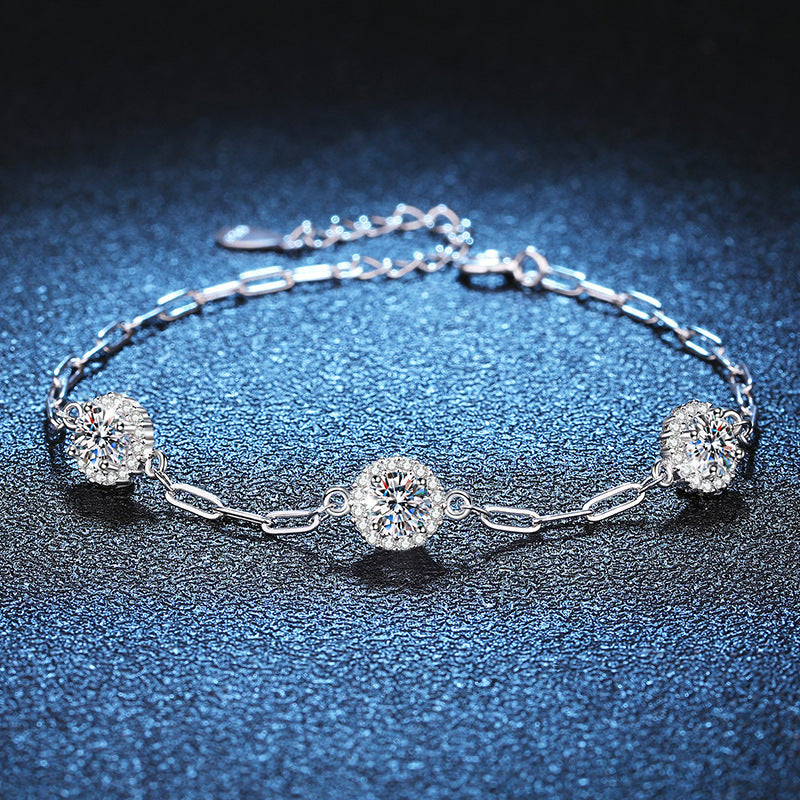 Luxury Elegant S925 Sterling Silver 1.5 Carat Round Cut Moissanite Bracelet