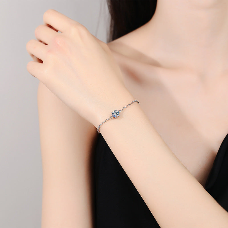Sweet and Versatile Hexagram Snowflake S925 Sterling Silver Round Cut Moissanite Bracelet Female 1ct