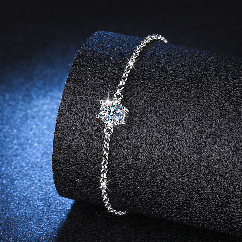 Sweet and Versatile Hexagram Snowflake S925 Sterling Silver Round Cut Moissanite Bracelet Female 1ct