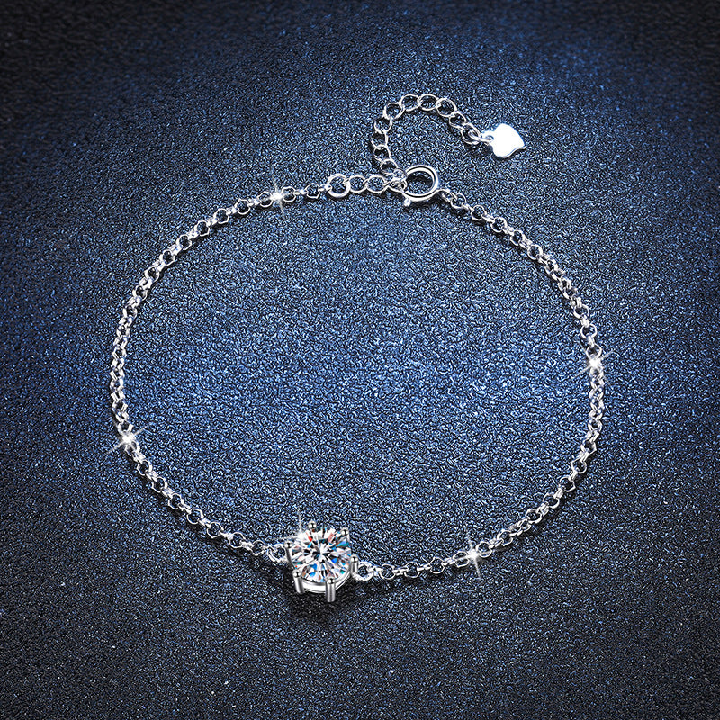 Sweet and Versatile Hexagram Snowflake S925 Sterling Silver Round Cut Moissanite Bracelet Female 1ct
