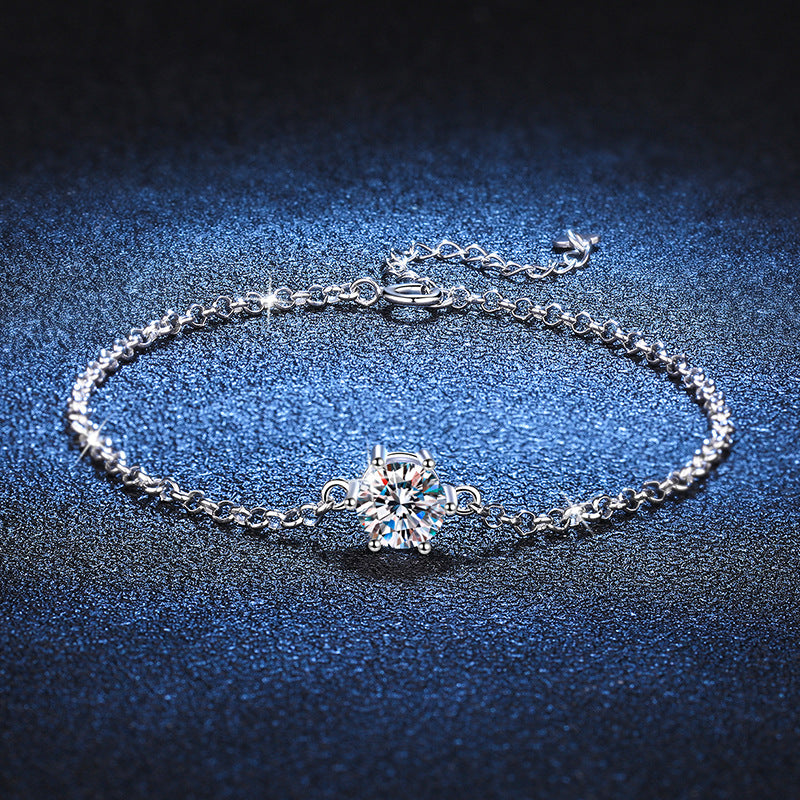 Sweet and Versatile Hexagram Snowflake S925 Sterling Silver Round Cut Moissanite Bracelet Female 1ct
