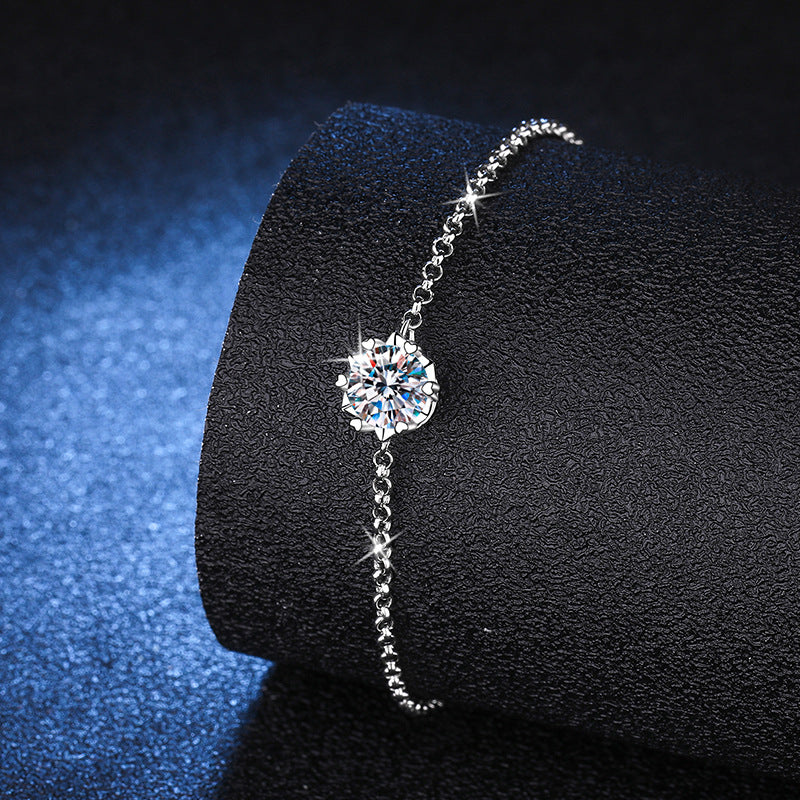 Snowflake S925 Sterling Silver Round Cut Moissanite Bracelet 1ct
