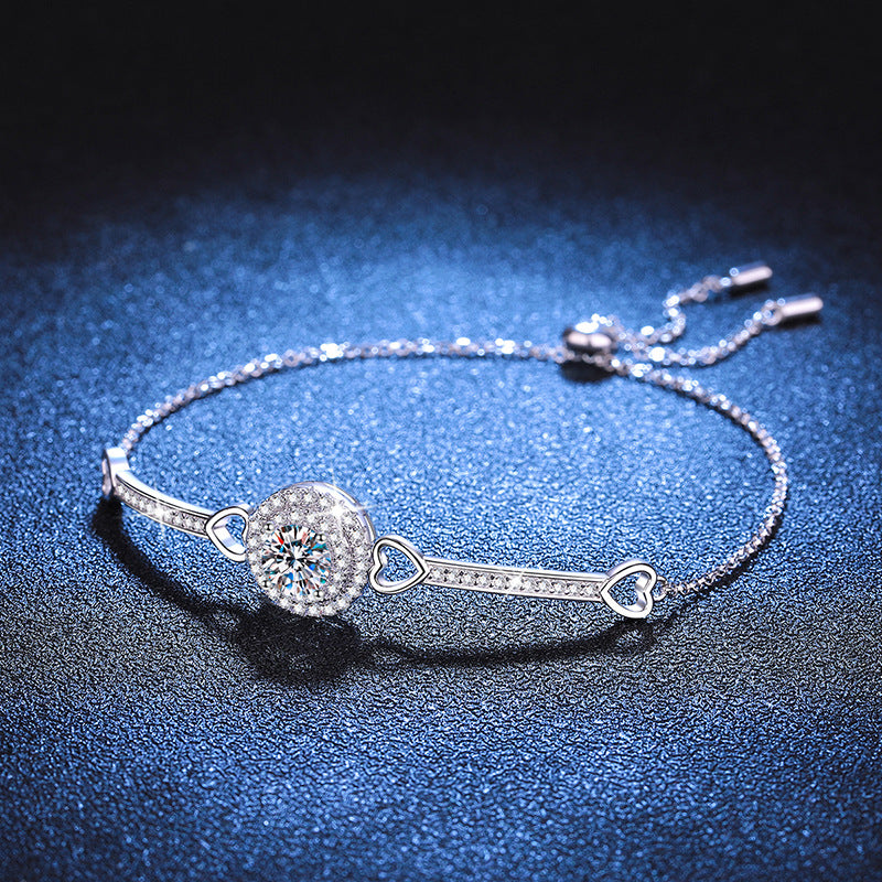 D Color Vvs 1ct Adjustable 925 Silver Round Cut Moissanite Tennis Bracelet