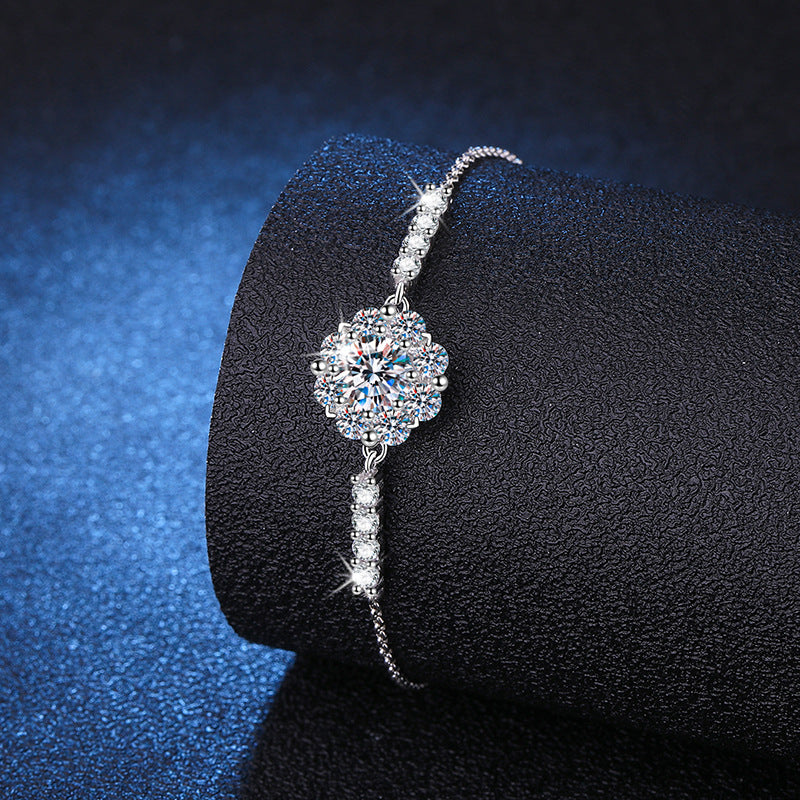 Sunflower D Colour Round Cut Moissanite S925 Sterling Silver Bracelet