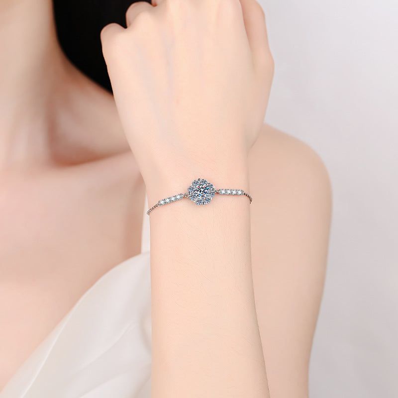 Sunflower D Colour Round Cut Moissanite S925 Sterling Silver Bracelet