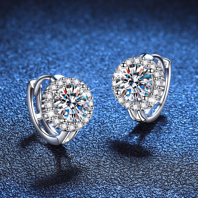 Wholesale Shape Grade D Vvs Round Cut Moissanite Earrings 925 Sterling Silver 0.5ct/1ct Moissanite Hoop Earrings