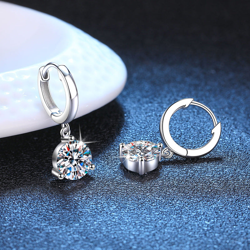 Classic S925 Sterling Silver Three-Claw Round Cut Moissanite Hoop Earrings
