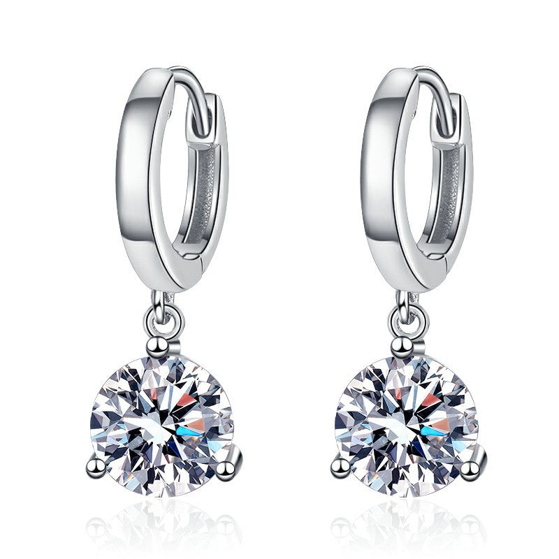 Classic S925 Sterling Silver Three-Claw Round Cut Moissanite Hoop Earrings