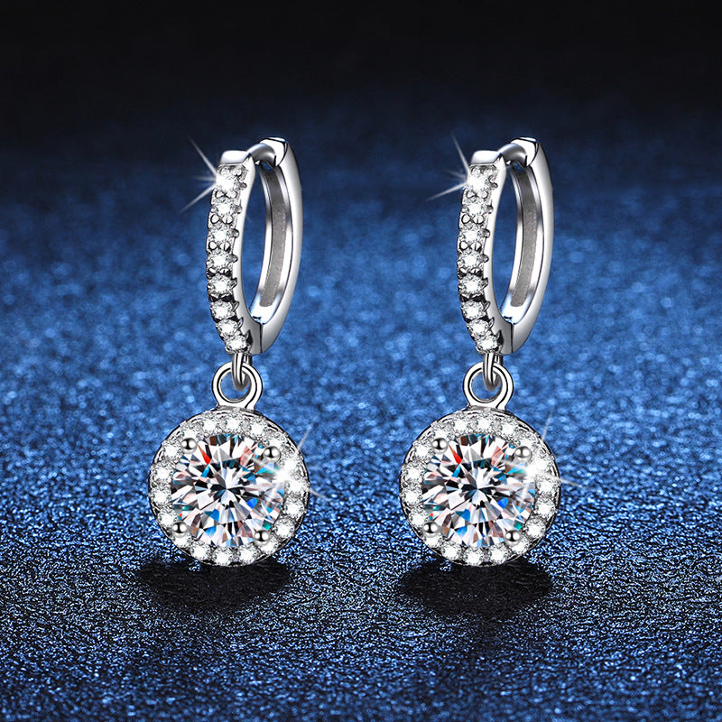 Shining 925 Sterling Silver GRA Round Cut Moissanite Drop Earring 1ct