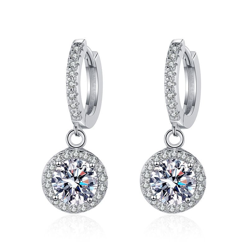 Shining 925 Sterling Silver GRA Round Cut Moissanite Drop Earring 1ct